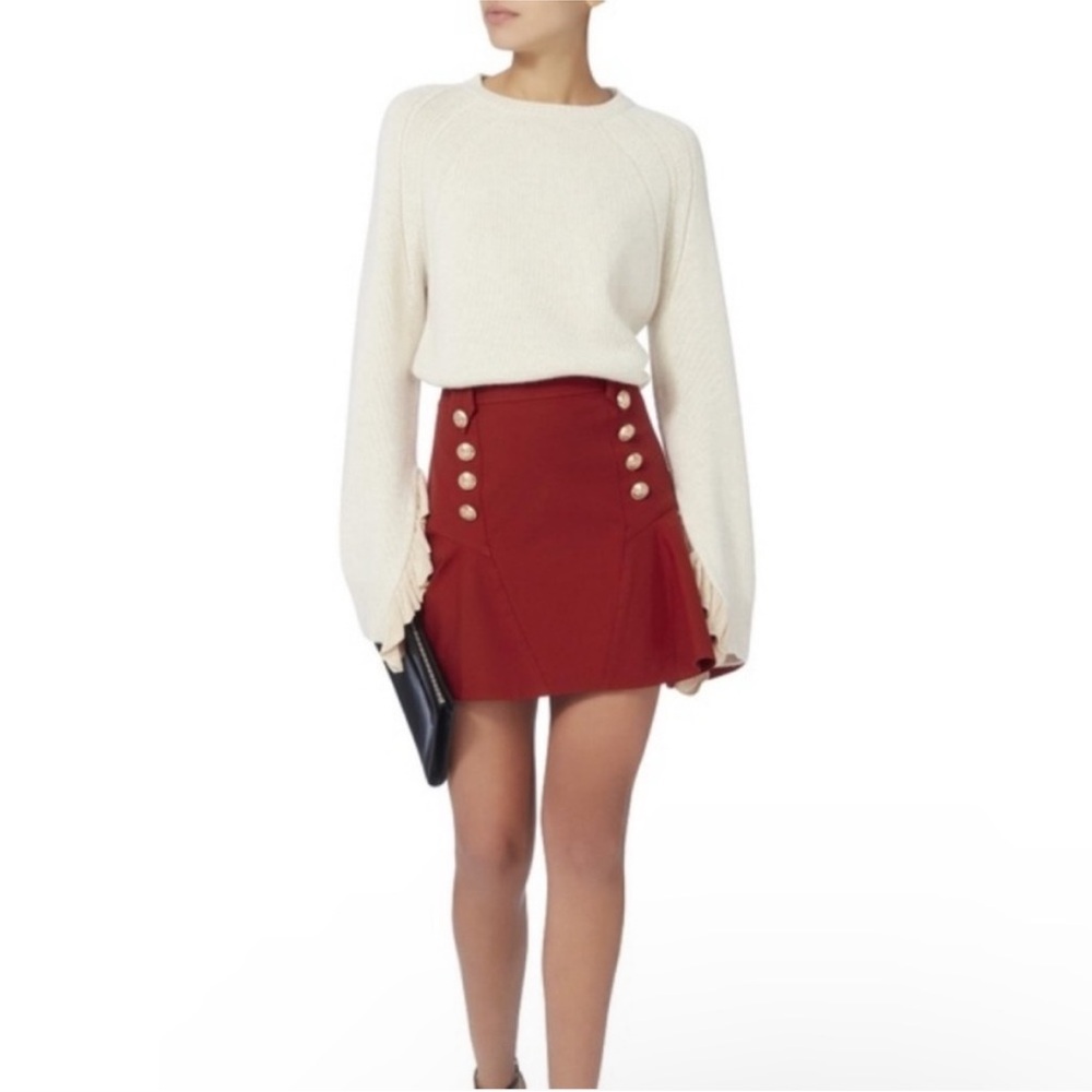 10 Crosby Derek Lam Button Detail Military Peplum Flare High Waist Skirt sz 8